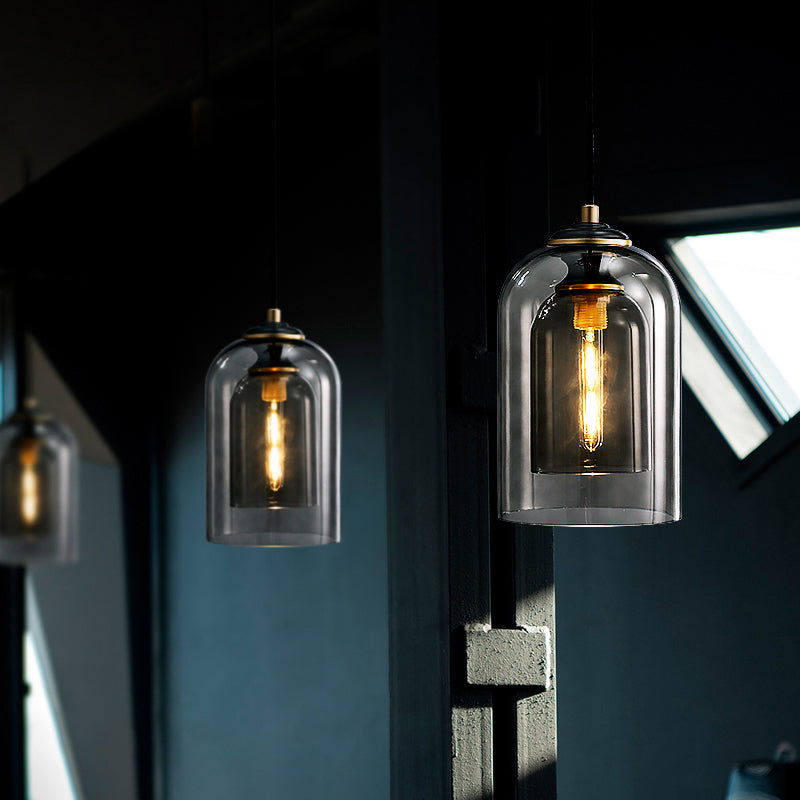 Dome Pendant Light Fixture with 2 Shades - Nordic Glass, 1-Light Bedside Pendulum Lighting