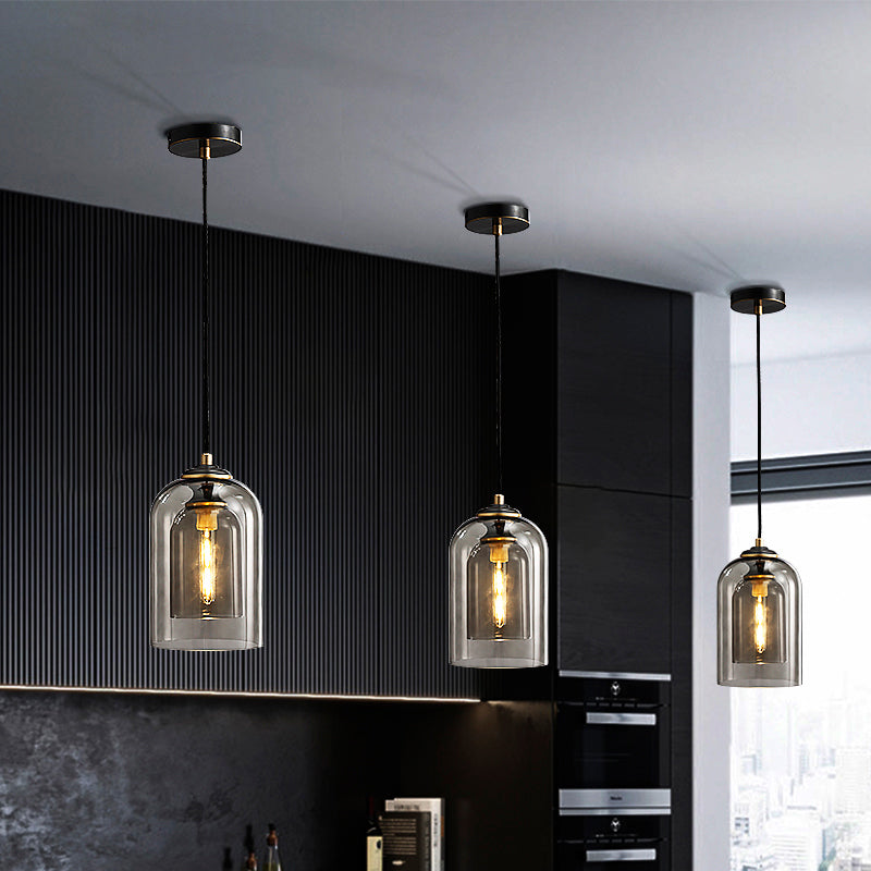 Dome Pendant Light Fixture with 2 Shades - Nordic Glass, 1-Light Bedside Pendulum Lighting