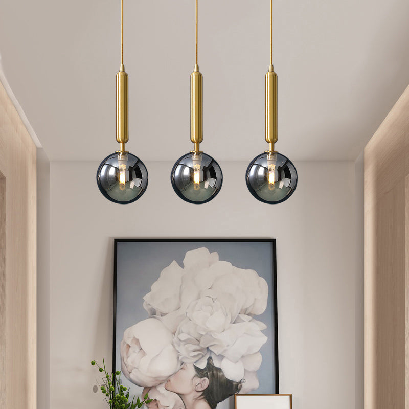 Postmodern Brass Pendant Ceiling Light with Ball Glass Shade - Ideal for Dining Rooms - 3 Lights
