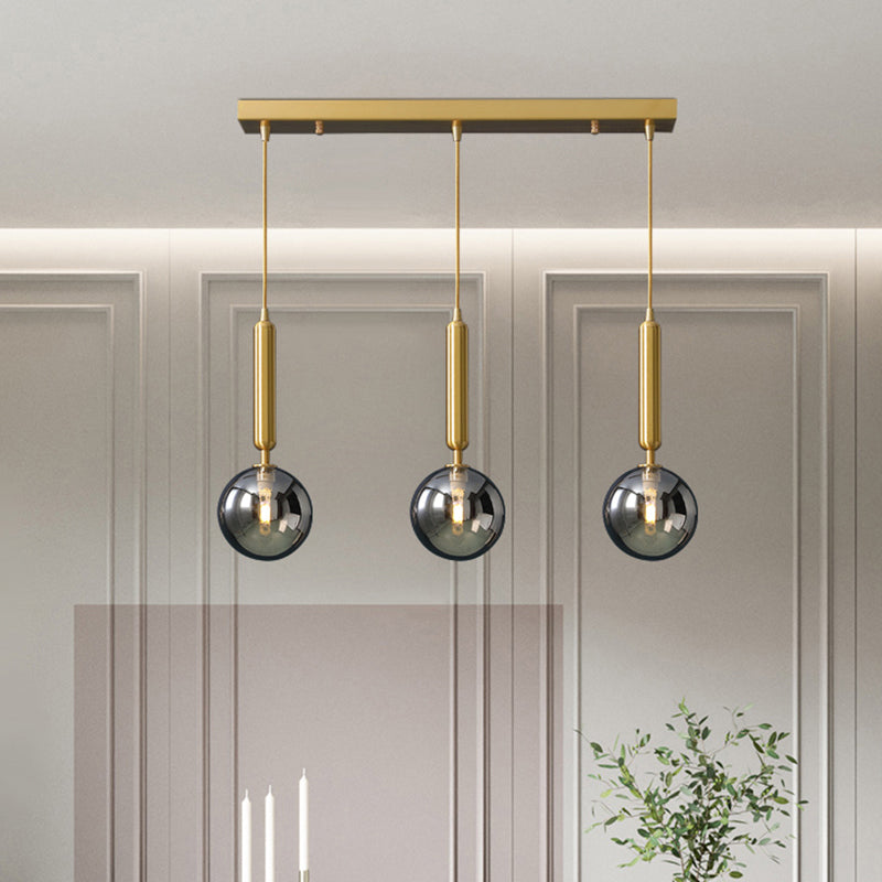 Postmodern Brass Pendant With Ball Glass Shades - Stylish 3-Light Ceiling Fixture For Dining Rooms