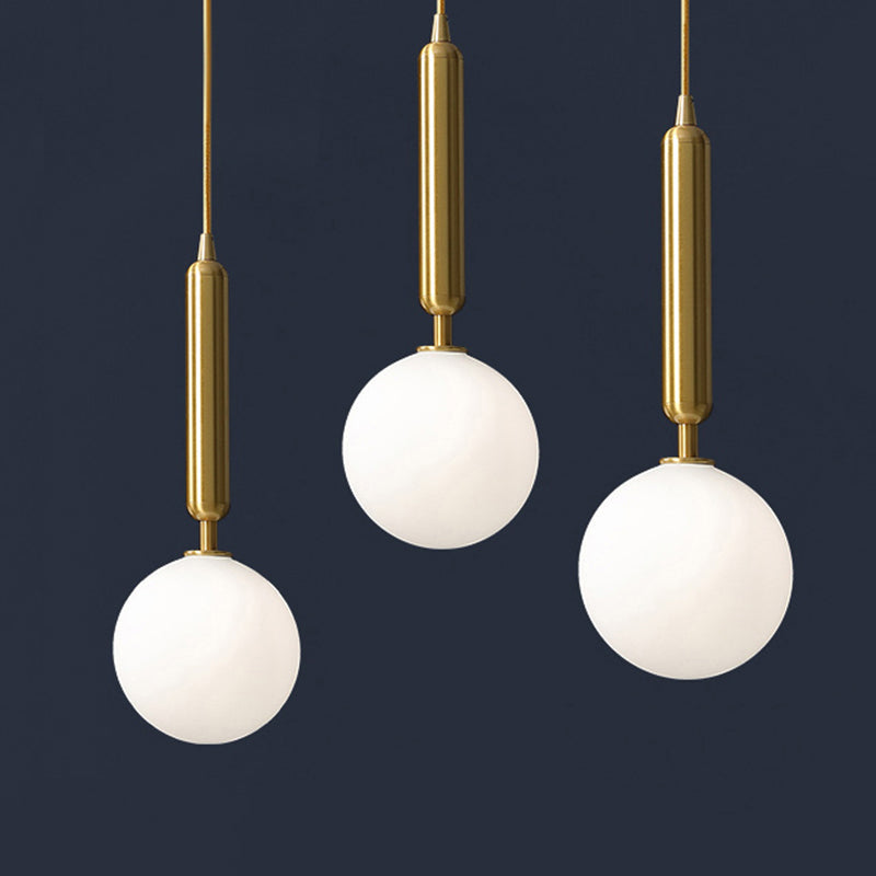 Postmodern Brass Pendant With Ball Glass Shades - Stylish 3-Light Ceiling Fixture For Dining Rooms