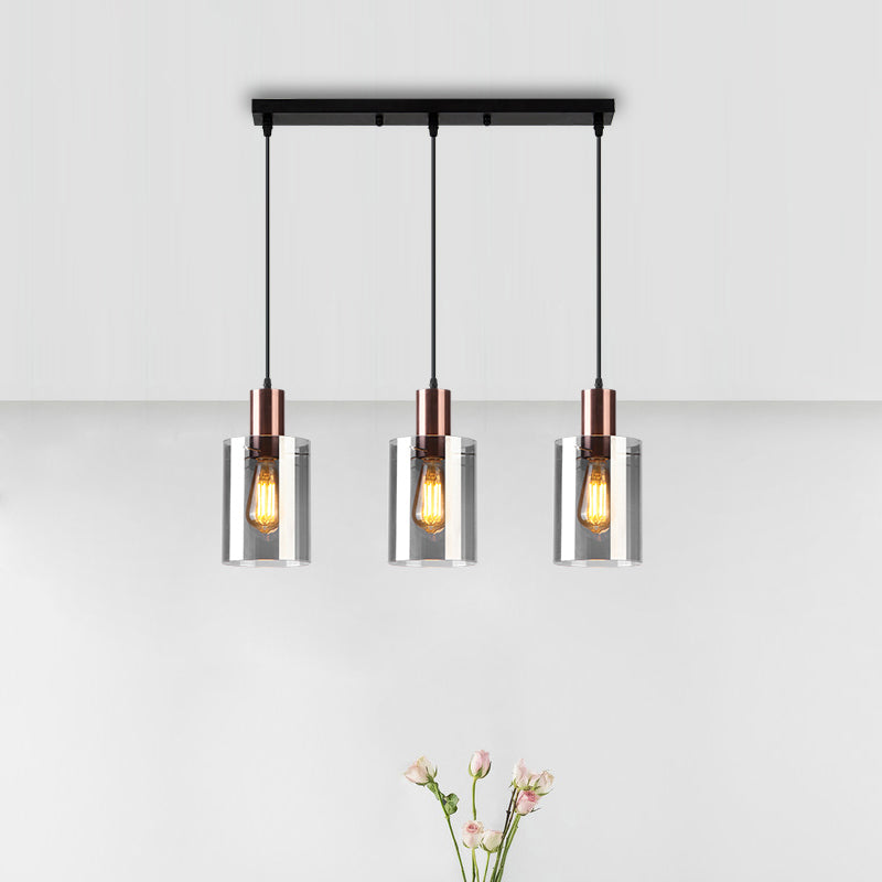 Modern Rose Gold Cluster Pendant Light with Smoked Glass, Ideal for Restaurants