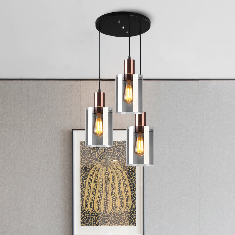 Modern Rose Gold Cluster Pendant Light with Smoked Glass, Ideal for Restaurants