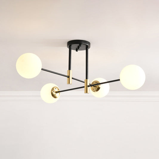 Sleek Ivory Glass Ball Flush Ceiling Light in Simple Black-Brass - Semi Flush Mount for Dining Room