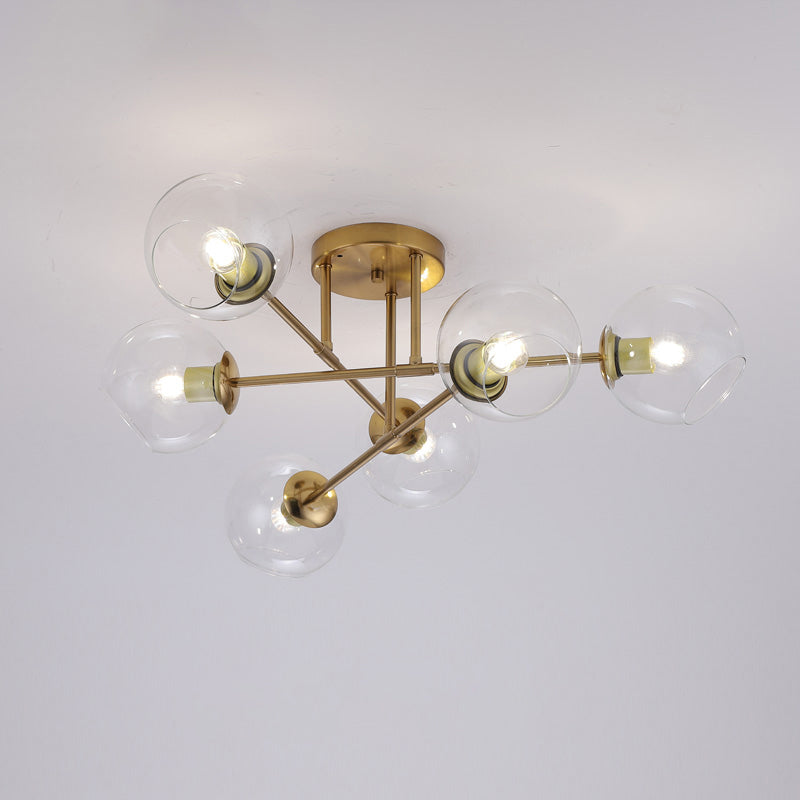 Sleek Glass Ball Semi Flush Mount Light - Postmodern Brass Ceiling Highlight for Dining Room