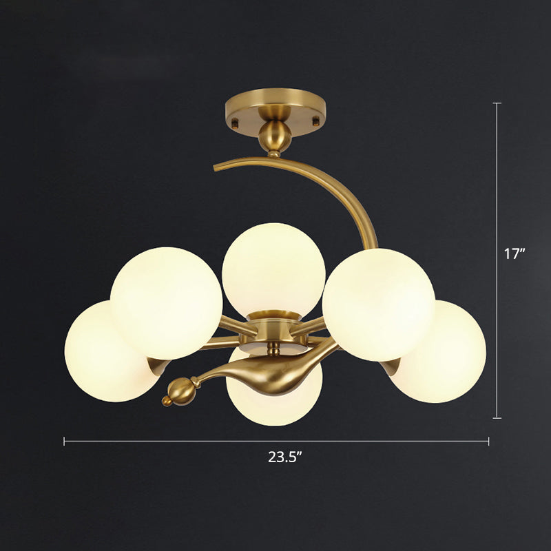 Modern Glass Chandelier Light With Brass Finish For Living Room 6 / Cream