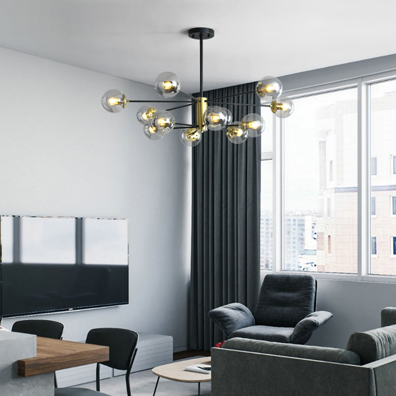 Lampe suspendue postmoderne élégante en noir et or pour salon avec design Spoutnik en verre