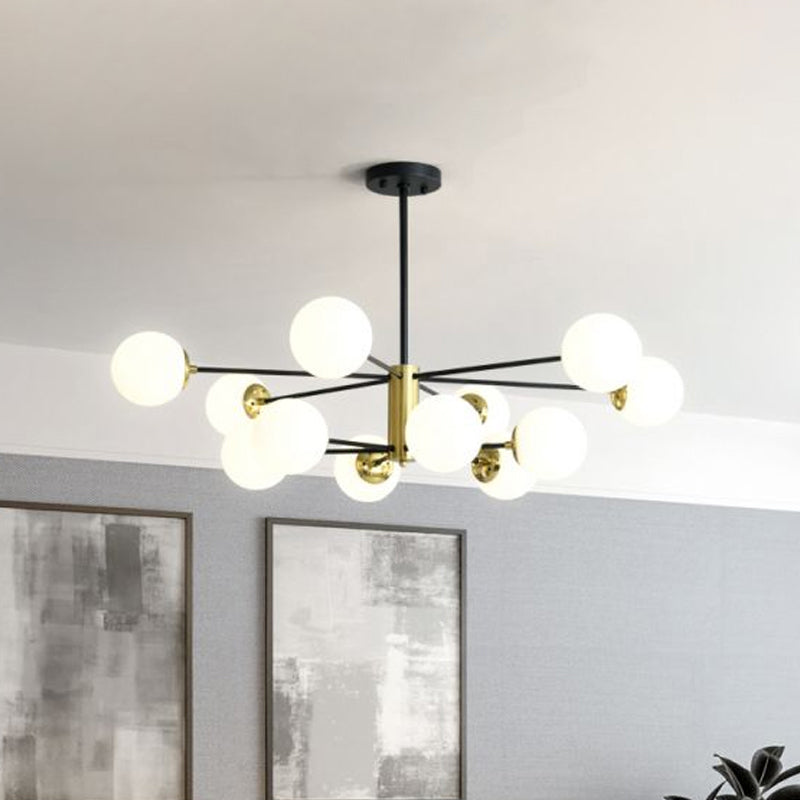 Lampe suspendue postmoderne élégante en noir et or pour salon avec design Spoutnik en verre