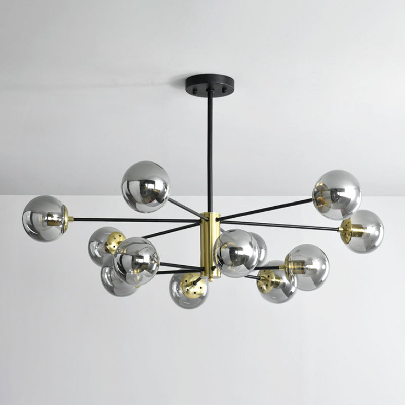 Lampe suspendue postmoderne élégante en noir et or pour salon avec design Spoutnik en verre