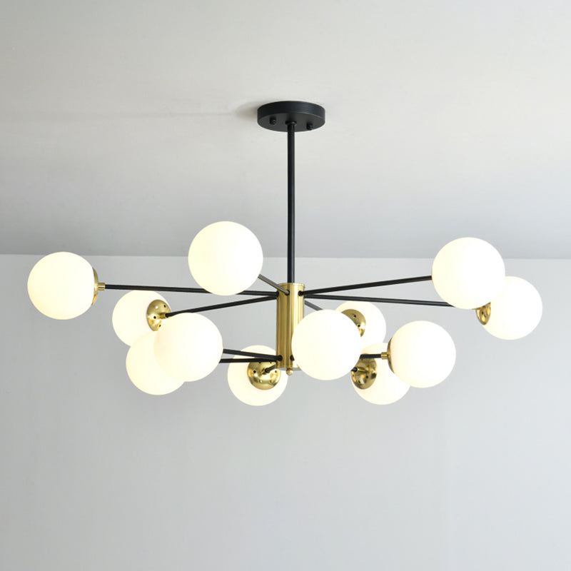 Lampe suspendue postmoderne élégante en noir et or pour salon avec design Spoutnik en verre
