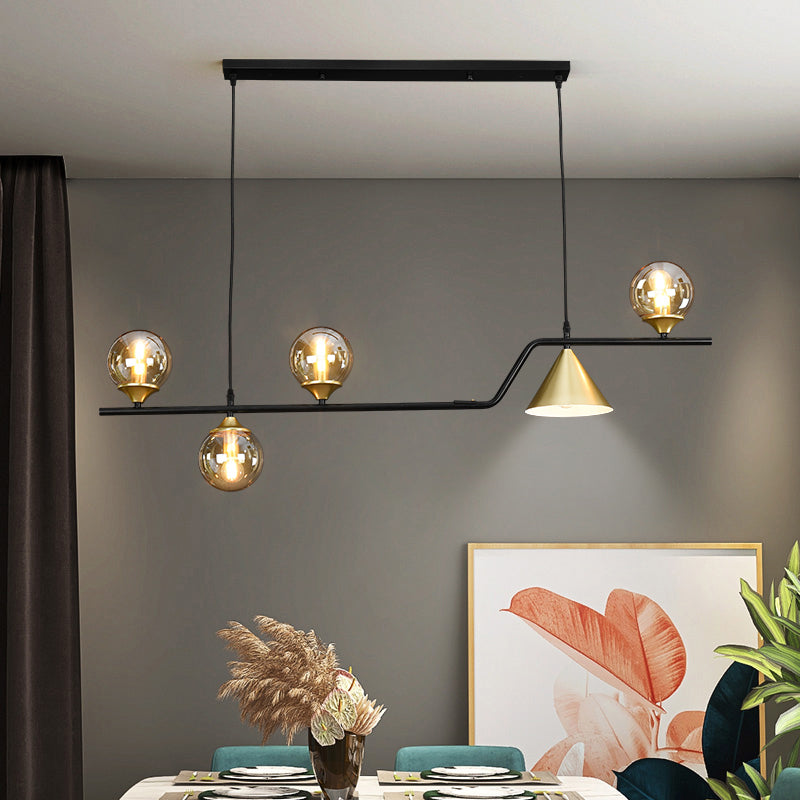Ivory Glass Island Pendant Light: Geometric Contemporary Hanging Fixture For Restaurants 5 / Black