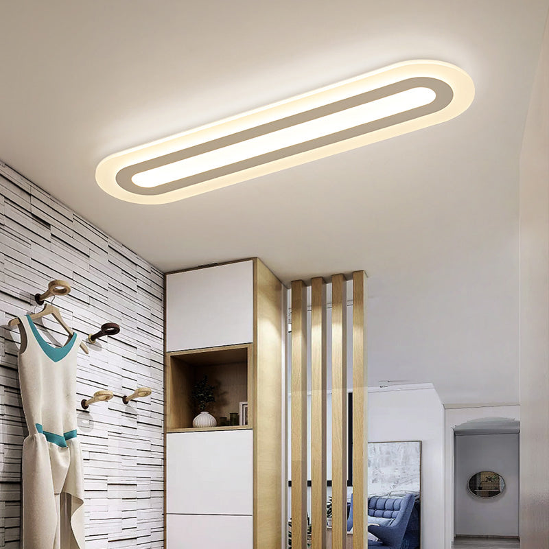 White Oblong LED Ceiling Light - Simple Style & Acrylic Flush-Mount for Hallways
