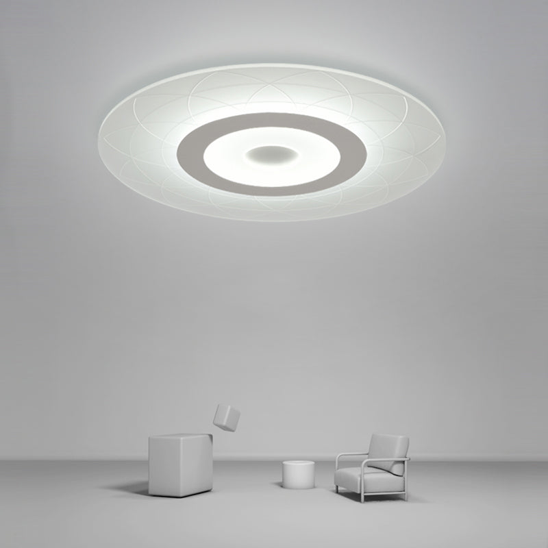 Ultrathin Flush Ceiling Light with Floral Pattern - LED Acrylic Fixture - White