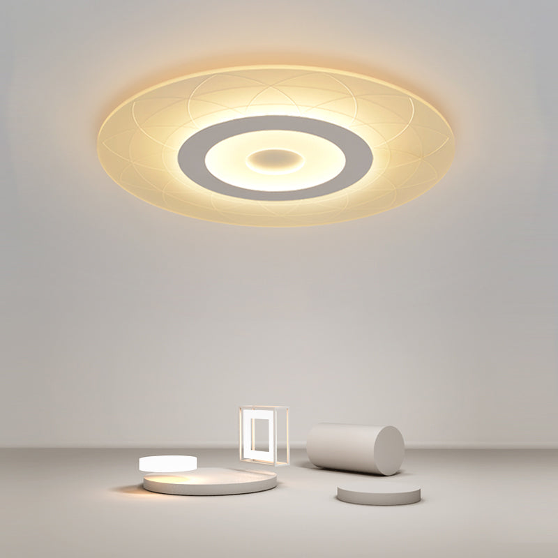 Ultrathin Flush Ceiling Light with Floral Pattern - LED Acrylic Fixture - White