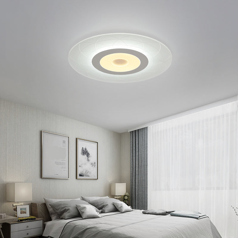Ultrathin Flush Ceiling Light with Floral Pattern - LED Acrylic Fixture - White