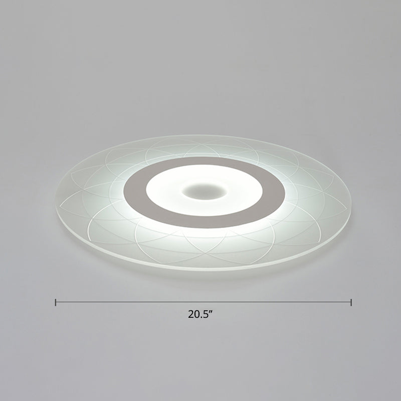 Ultrathin Flush Ceiling Light with Floral Pattern - LED Acrylic Fixture - White