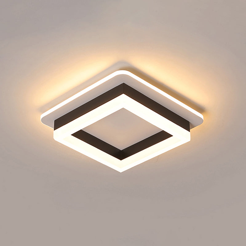 Compact Metal Led Flush Mount Ceiling Light With Acrylic Diffuser - Minimalist Design Black-White /
