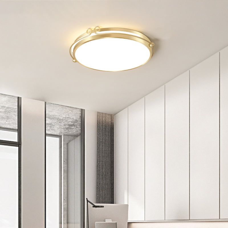 Gold Finish Flush Mount LED Ceiling Lamp with Swirl Decor