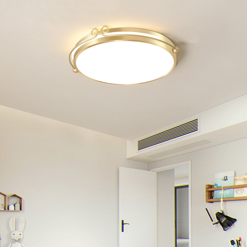 Gold Finish Flush Mount LED Ceiling Lamp with Swirl Decor