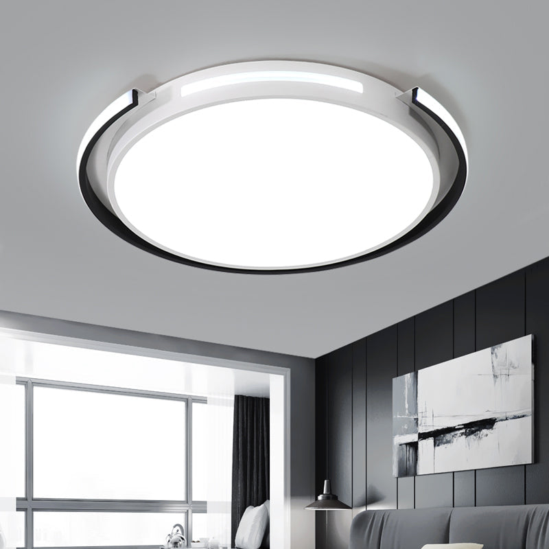 Modern Led Flush Mount Lamp: Black & White Round Ceiling Light With Acrylic Shade Black-White / 18