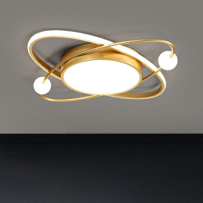 Minimalistic Gold Finish LED Flush Mount Ceiling Lamp for Bedroom