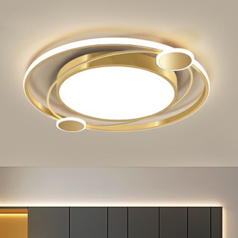 Gold Finish LED Ceiling Mount Lamp - Metal Circular Flush Light for Bedroom