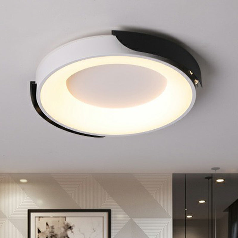 Round LED Ceiling Mounted Light: Modern Nordic Metal Bedroom Flush Fixture in Black-White