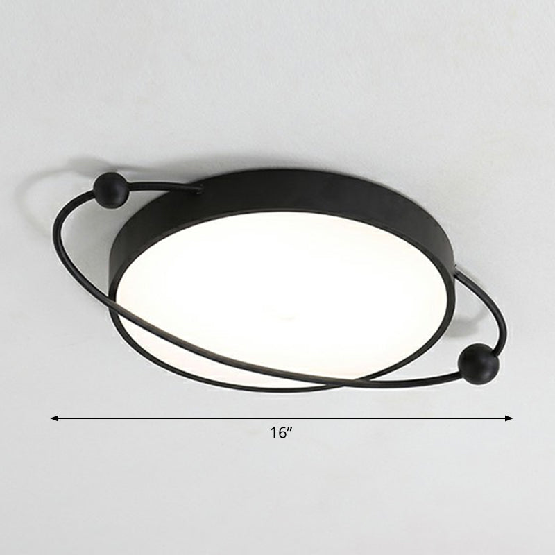 Round LED Ceiling Mounted Light: Modern Nordic Metal Bedroom Flush Fixture in Black-White