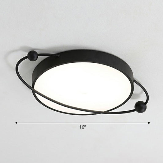 Round LED Ceiling Mounted Light: Modern Nordic Metal Bedroom Flush Fixture in Black-White
