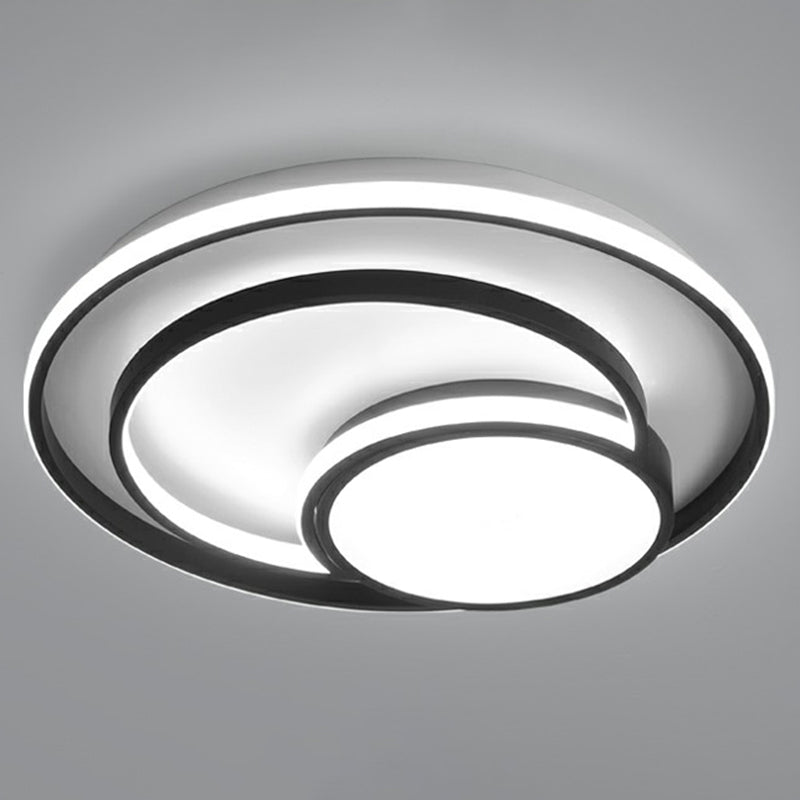 Black Minimalist 3-Ring Flush Mount Ceiling Lamp With Acrylic Shade / 16 White