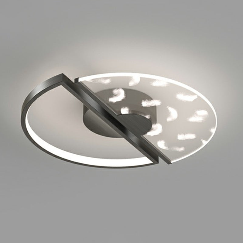 Feather Patterned Led Acrylic Ceiling Mount Flush Light Black / 18 Natural