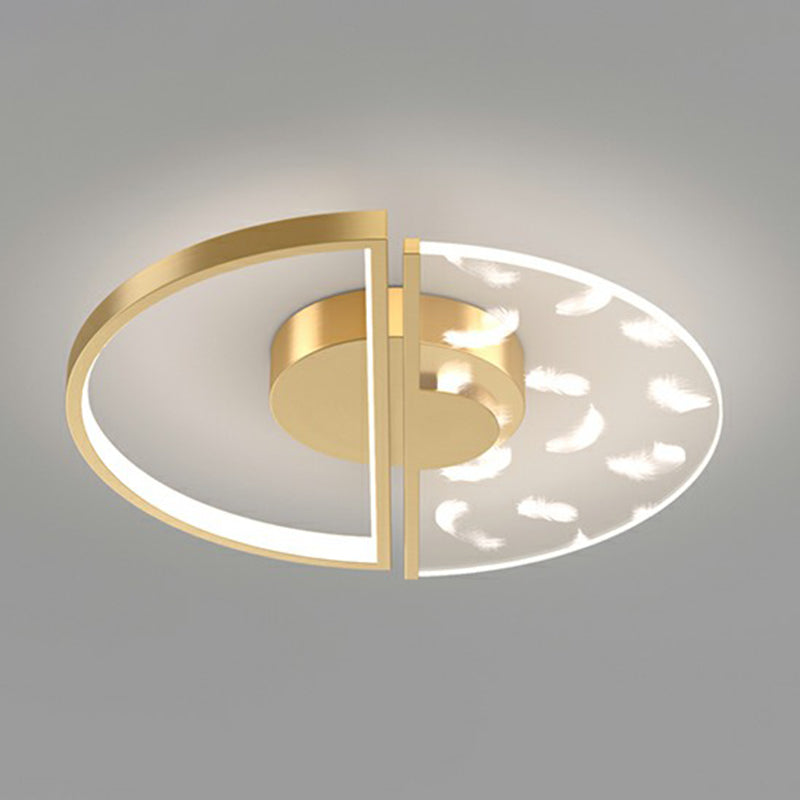 Feather Patterned Led Acrylic Ceiling Mount Flush Light Gold / 18 Natural