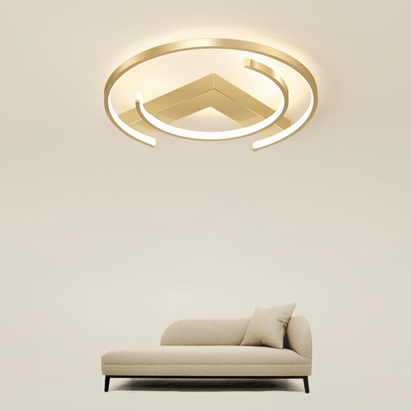 Gold LED Ceiling Flush Light with V and C Shaped Flush Mount Design and Acrylic Shade
