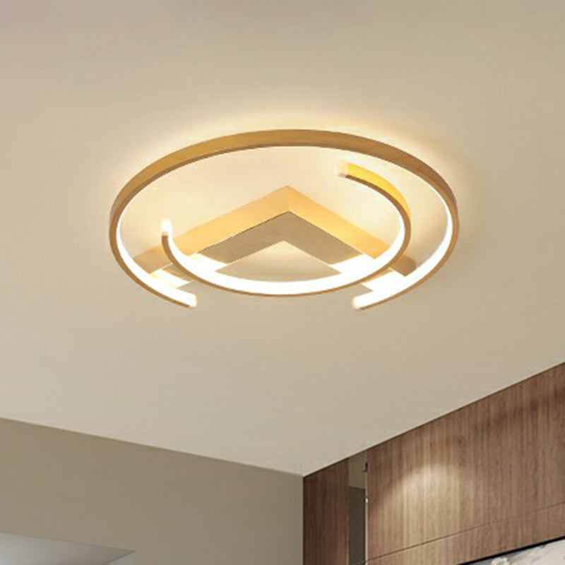 Gold LED Ceiling Flush Light with V and C Shaped Flush Mount Design and Acrylic Shade