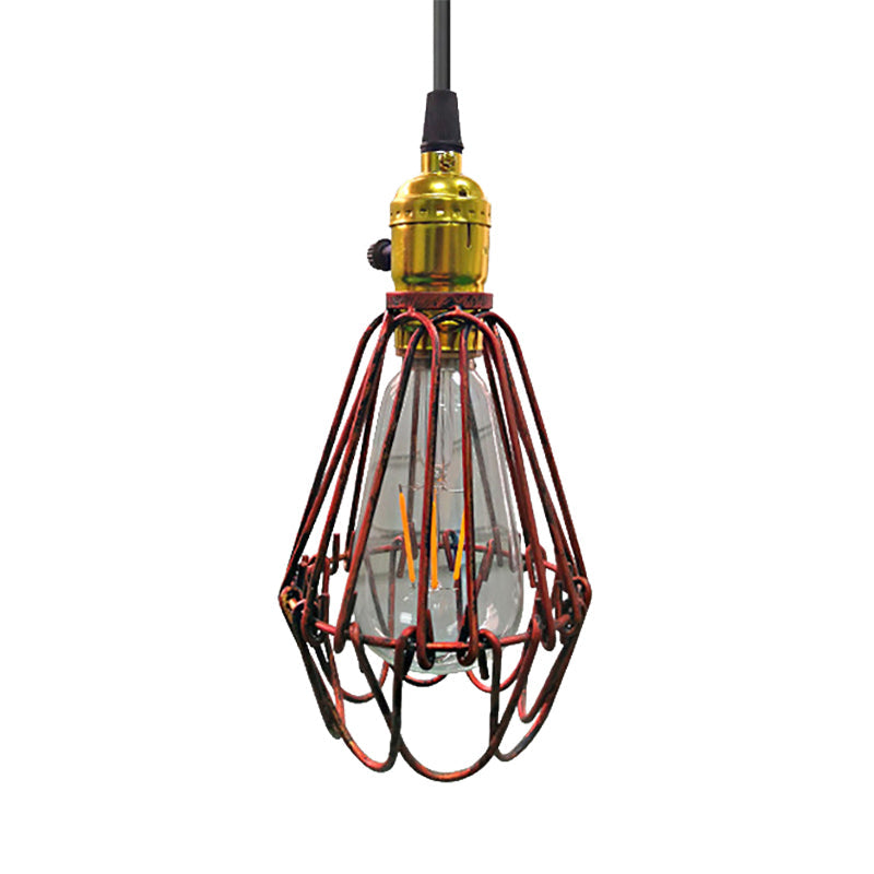 Farmhouse Style Metal Wire Frame Pendant Light - 1-Light Living Room Hanging Lamp in Aged Silver/Antique Copper