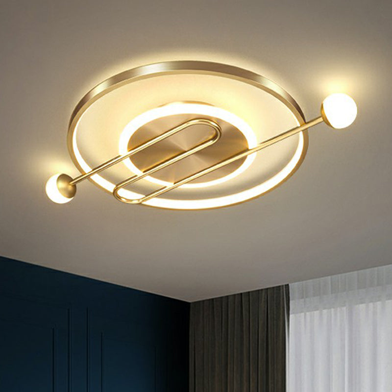 Circular LED Flush Mount Ceiling Light - Minimalistic Metal Living Room Lighting Fixture
