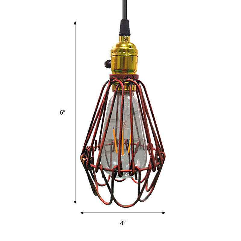 Farmhouse Style Metal Wire Ceiling Pendant Light In Aged Silver/Antique Copper Finish