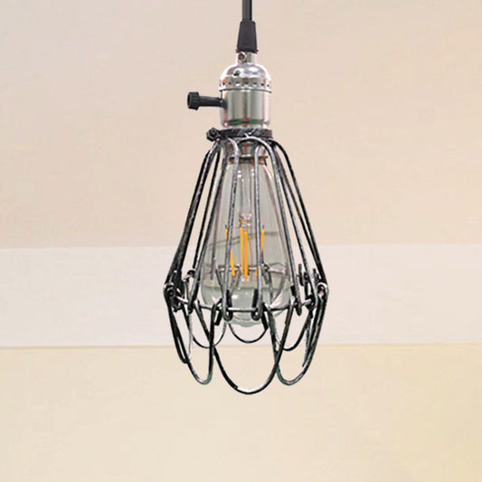 Farmhouse Style Metal Wire Frame Pendant Light - 1-Light Living Room Hanging Lamp in Aged Silver/Antique Copper