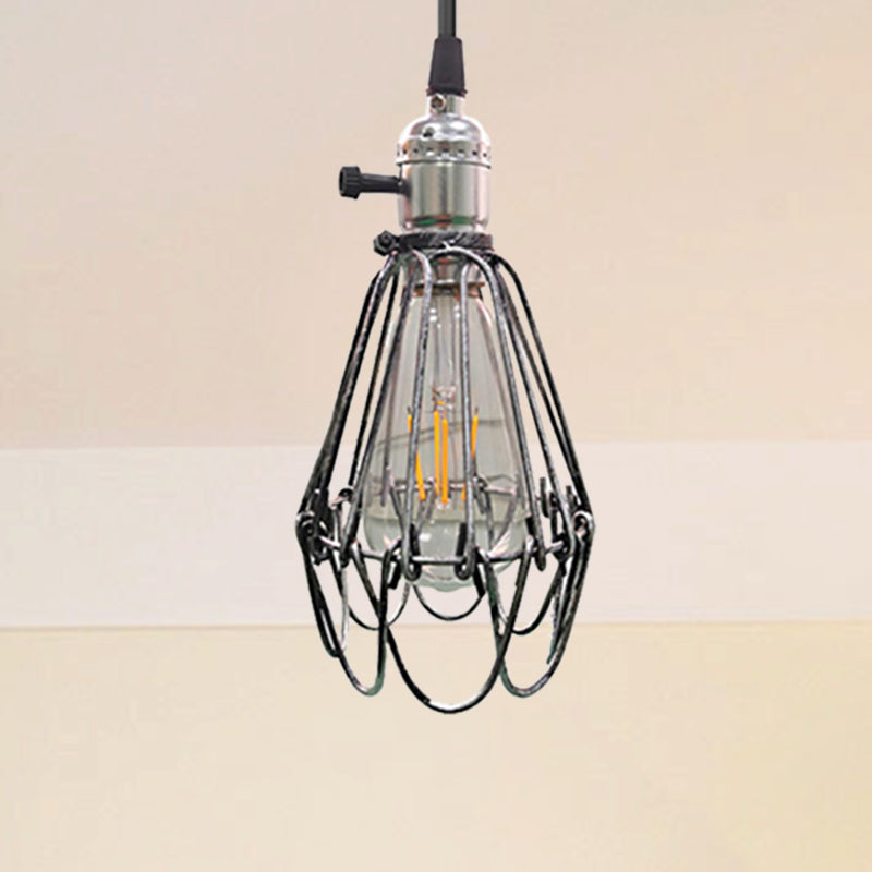 Farmhouse Style Metal Wire Ceiling Pendant Light In Aged Silver/Antique Copper Finish Silver