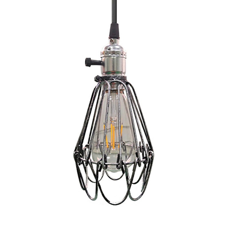 Farmhouse Style Metal Wire Frame Pendant Light - 1-Light Living Room Hanging Lamp in Aged Silver/Antique Copper