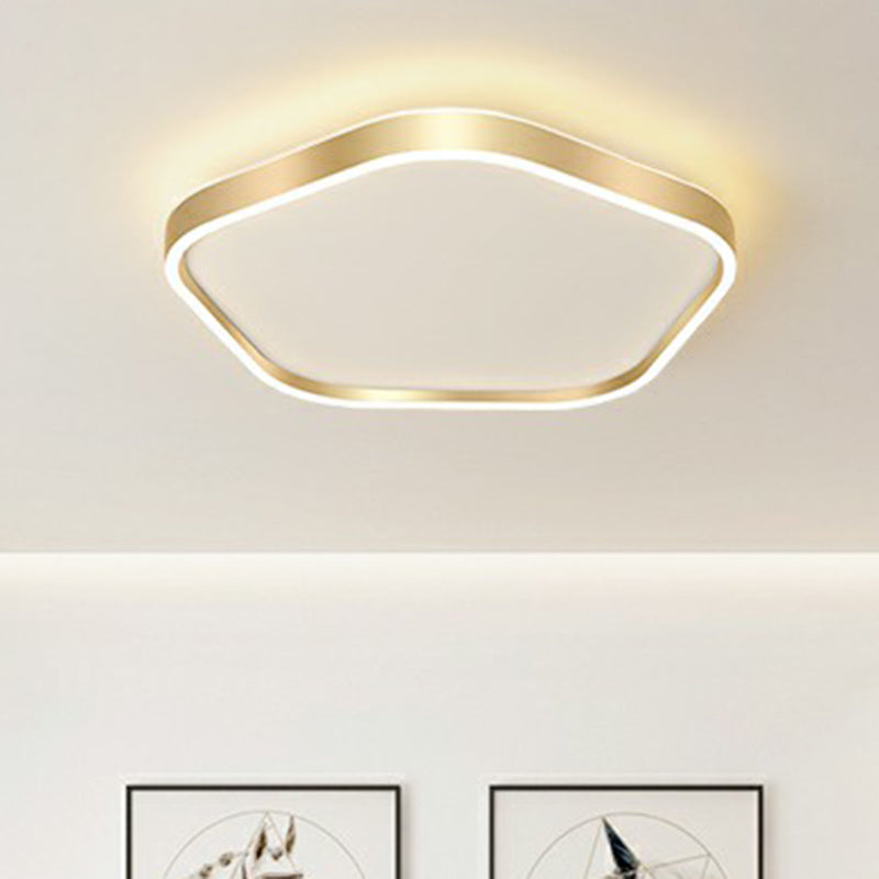Simple Style Gold Pentagon Led Flush Mount Light For Bedroom Ceiling / 16 White