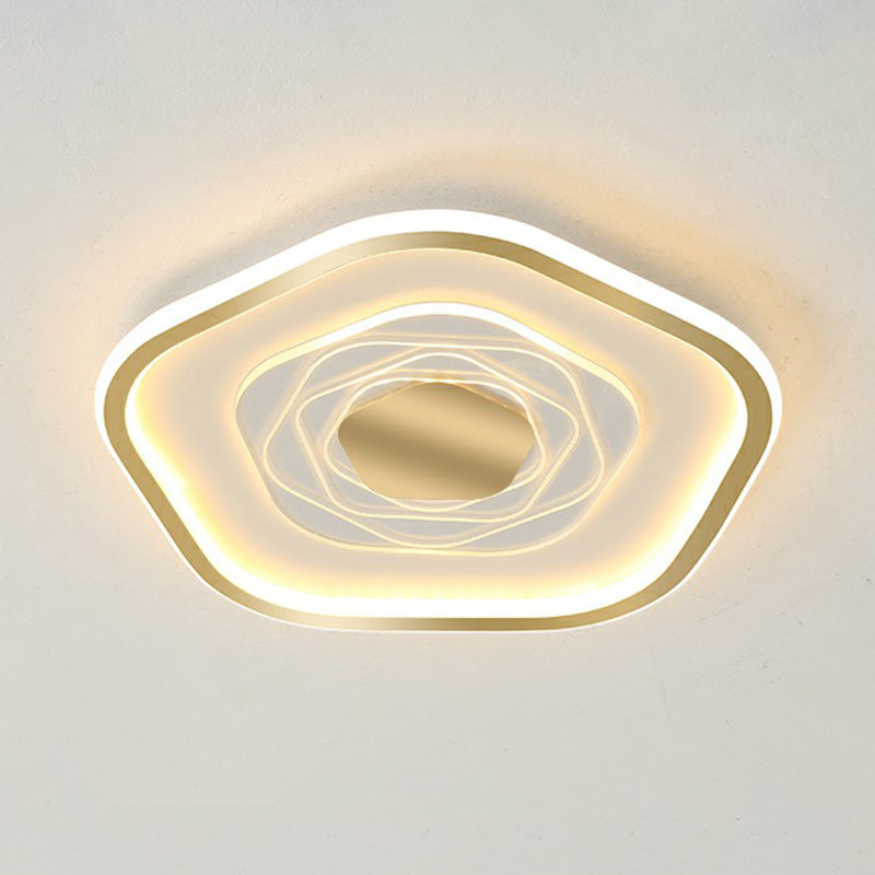 Minimalist Metal LED Flush Ceiling Light - Pentagonal Bedroom Fixture