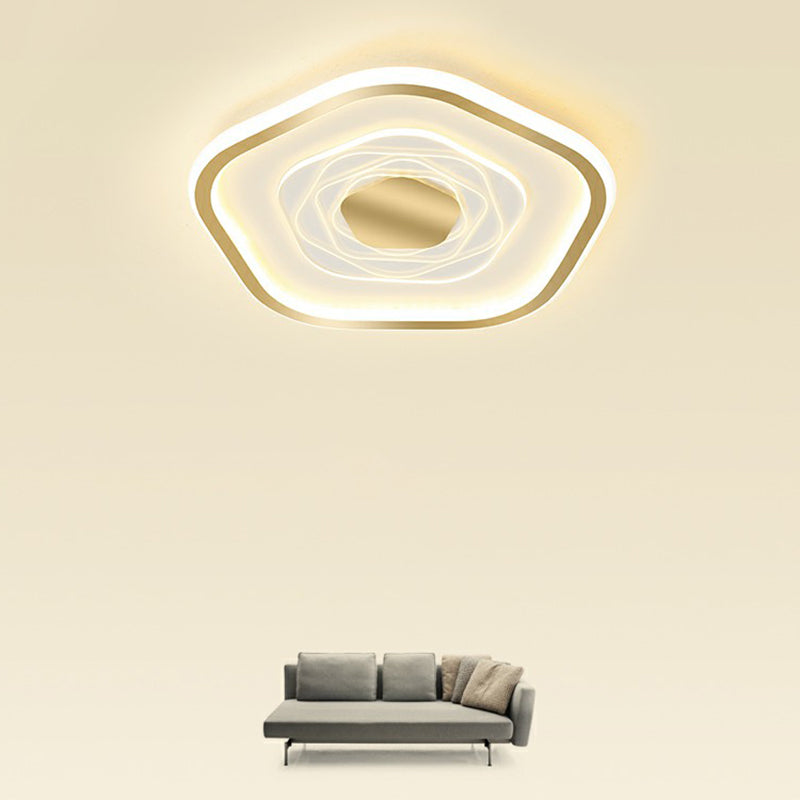 Minimalist Metal LED Flush Ceiling Light - Pentagonal Bedroom Fixture