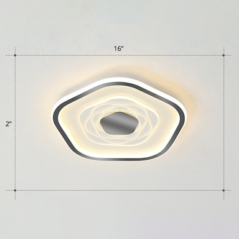 Minimalist Metal LED Flush Ceiling Light - Pentagonal Bedroom Fixture
