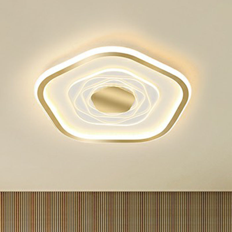 Minimalist Metal Led Flush Ceiling Light - Pentagonal Bedroom Fixture