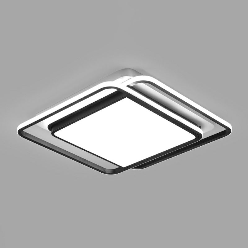 Black Acrylic Nordic Led Ceiling Light For Bedroom - Square Flush Mount Fixture / 16.5 White