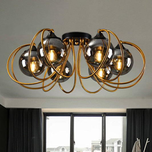 Postmodern Brass Finish Floral Semi-Flush Ceiling Light - Elegant Glass Flushmount for Living Rooms, Various Sizes & Colors