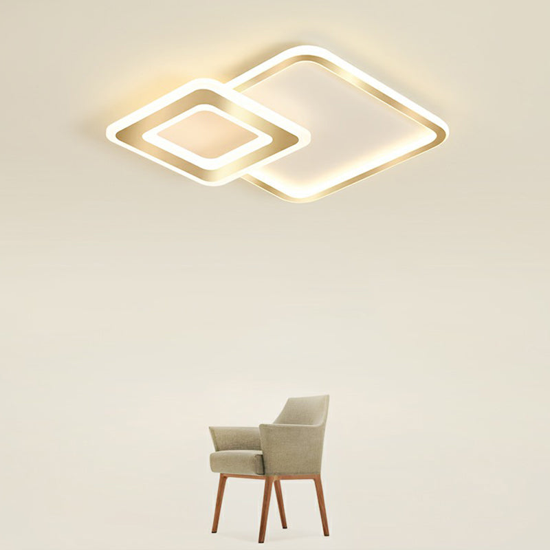 Minimalistic Golden LED Square Ceiling Light for Bedroom - Acrylic Flush Mount Fixture