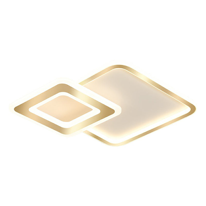Minimalistic Golden LED Square Ceiling Light for Bedroom - Acrylic Flush Mount Fixture