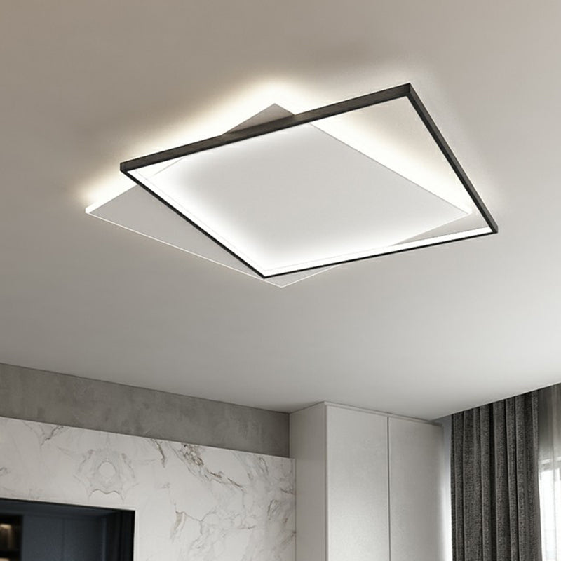 Sleek Black Square Flush Mount LED Ceiling Light Fixture for Metallic Living Room Décor